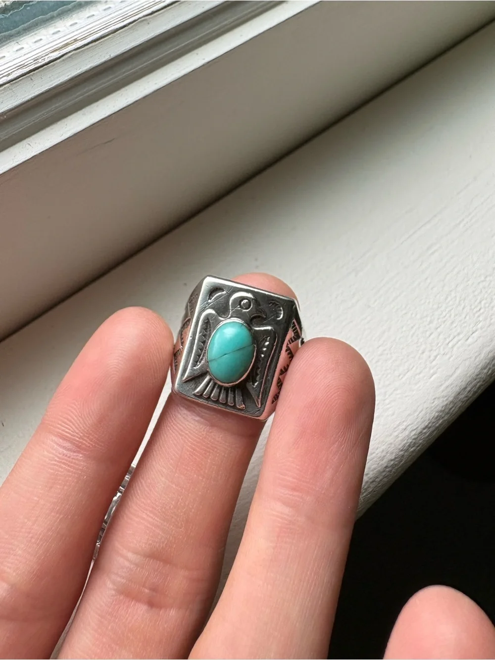 Bells Trading Thunderbird Sterling Silver Ring & Pendant w/ Turquoise Cabochons